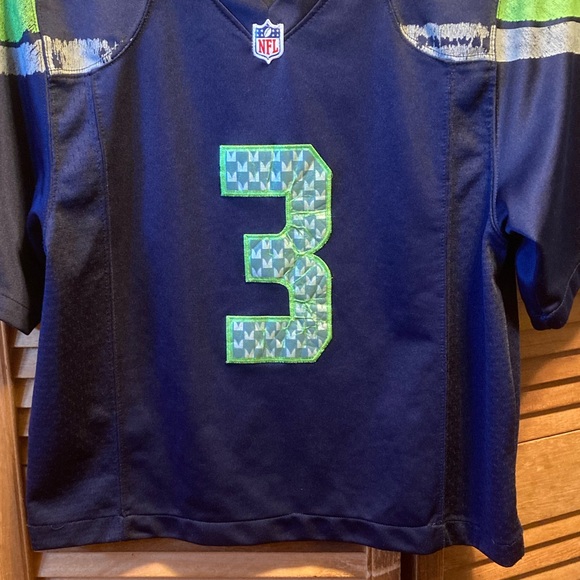 Nike Seahawks #3 Russell Wilson Navy Blue & Green Football Jersey - Picture 10 of 16